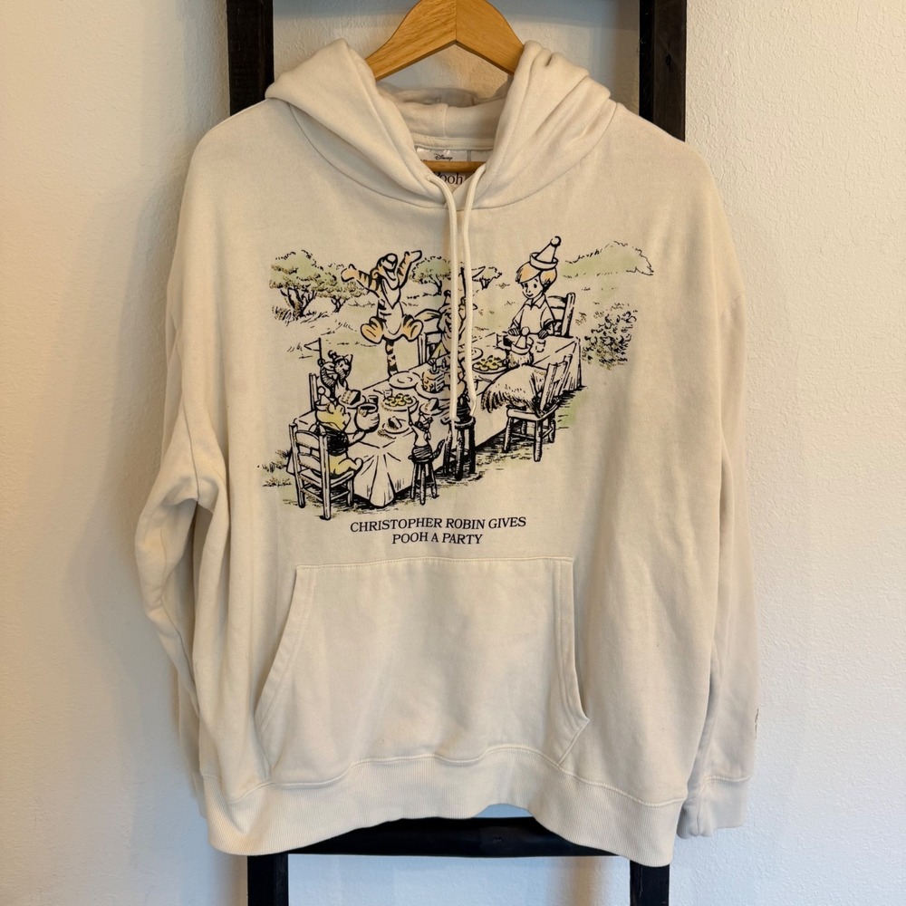 Disney Winnie the Pooh Hoodie Women XL White Christopher Robin Tea Party - Picture 2 of 8